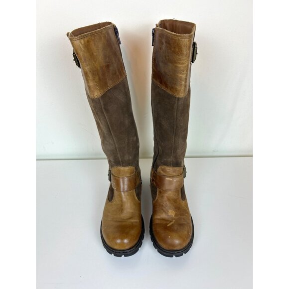B.O.C. Born Brown Leather and Suede Tall Riding Boots Buckles Size 6M - Picture 2 of 11